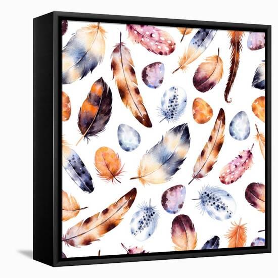 Seamless Pattern with Hand Drawn Feather.-KaterinaS-Framed Stretched Canvas