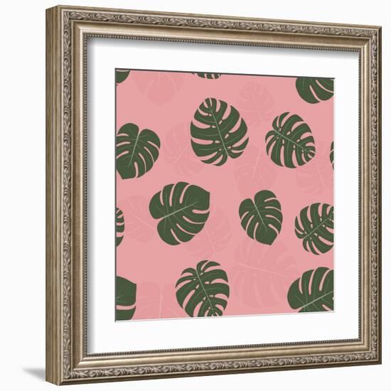 Seamless Pattern with Hand Drawn Tropical Monstera-a barre-Framed Art Print