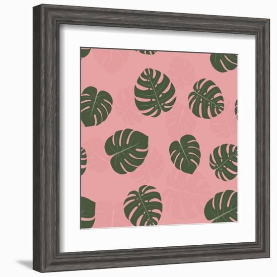 Seamless Pattern with Hand Drawn Tropical Monstera-a barre-Framed Art Print