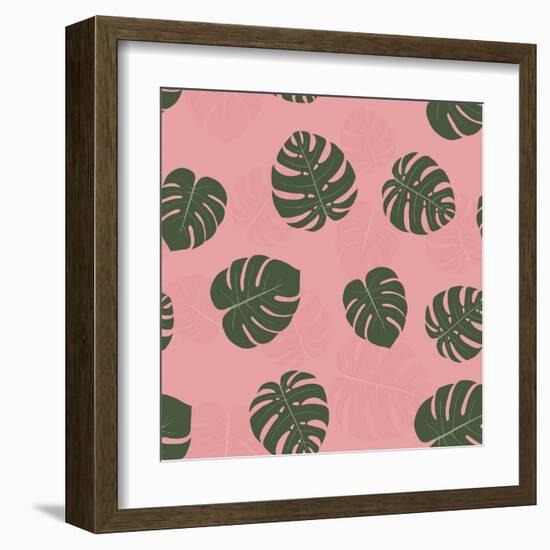 Seamless Pattern with Hand Drawn Tropical Monstera-a barre-Framed Art Print