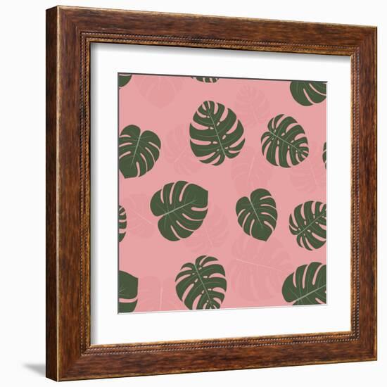 Seamless Pattern with Hand Drawn Tropical Monstera-a barre-Framed Art Print