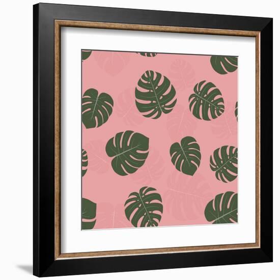 Seamless Pattern with Hand Drawn Tropical Monstera-a barre-Framed Art Print