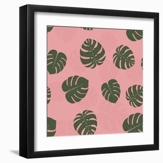 Seamless Pattern with Hand Drawn Tropical Monstera-a barre-Framed Art Print