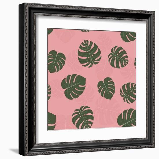 Seamless Pattern with Hand Drawn Tropical Monstera-a barre-Framed Art Print