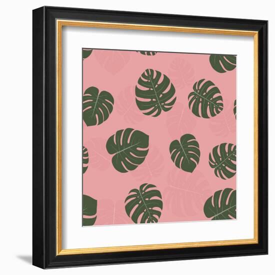 Seamless Pattern with Hand Drawn Tropical Monstera-a barre-Framed Art Print