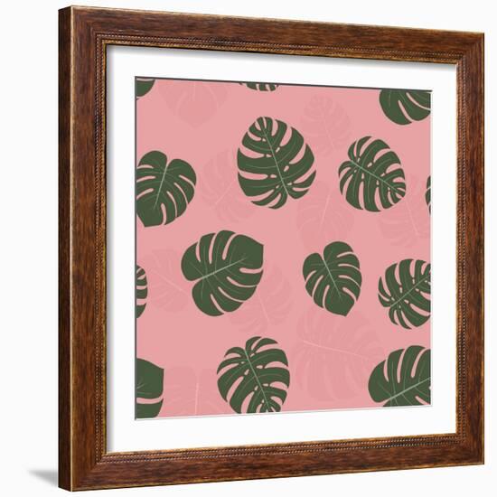 Seamless Pattern with Hand Drawn Tropical Monstera-a barre-Framed Art Print