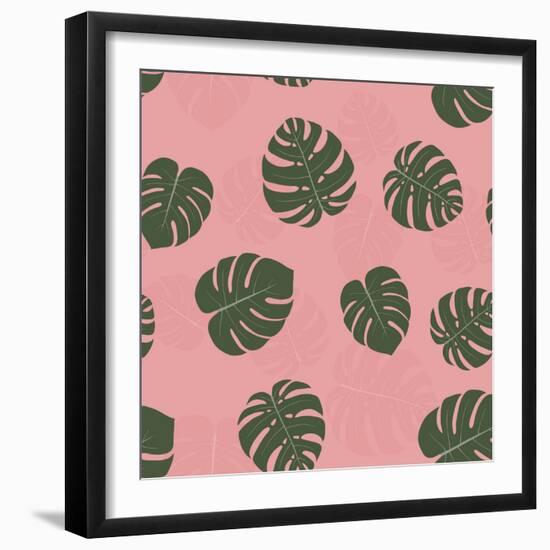 Seamless Pattern with Hand Drawn Tropical Monstera-a barre-Framed Art Print