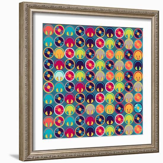 Seamless Pattern With Headphones And Vinyl Record-incomible-Framed Art Print