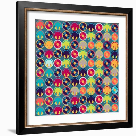 Seamless Pattern With Headphones And Vinyl Record-incomible-Framed Art Print