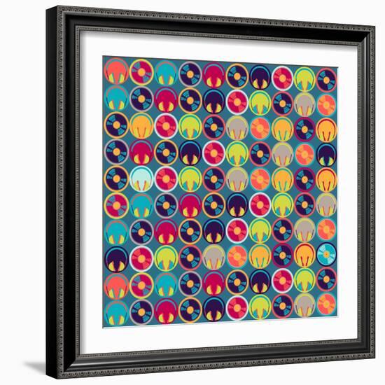 Seamless Pattern With Headphones And Vinyl Record-incomible-Framed Premium Giclee Print