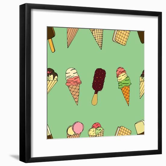 Seamless Pattern with Ice Cream. Vector Illustration-frescomovie-Framed Premium Giclee Print