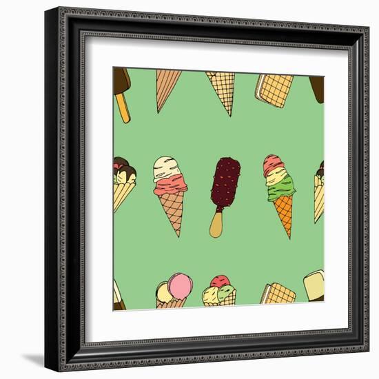 Seamless Pattern with Ice Cream. Vector Illustration-frescomovie-Framed Art Print