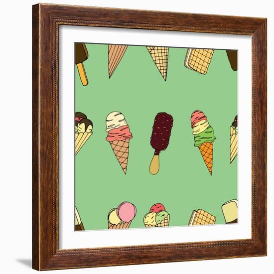 Seamless Pattern with Ice Cream. Vector Illustration-frescomovie-Framed Art Print