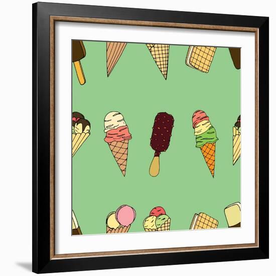 Seamless Pattern with Ice Cream. Vector Illustration-frescomovie-Framed Art Print