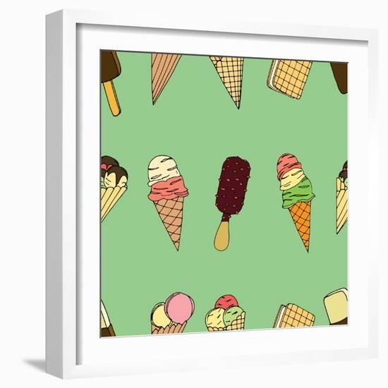 Seamless Pattern with Ice Cream. Vector Illustration-frescomovie-Framed Art Print