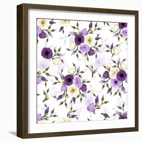 Seamless Pattern with Lisianthus Flowers. Vector Illustration.-Naddiya-Framed Art Print