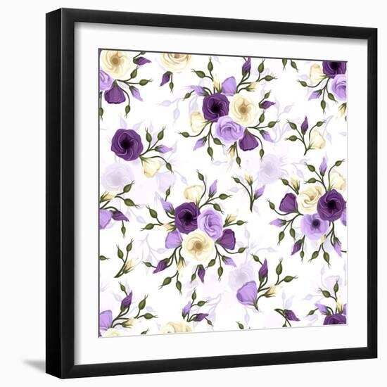 Seamless Pattern with Lisianthus Flowers. Vector Illustration.-Naddiya-Framed Art Print