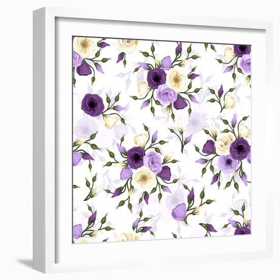 Seamless Pattern with Lisianthus Flowers. Vector Illustration.-Naddiya-Framed Art Print