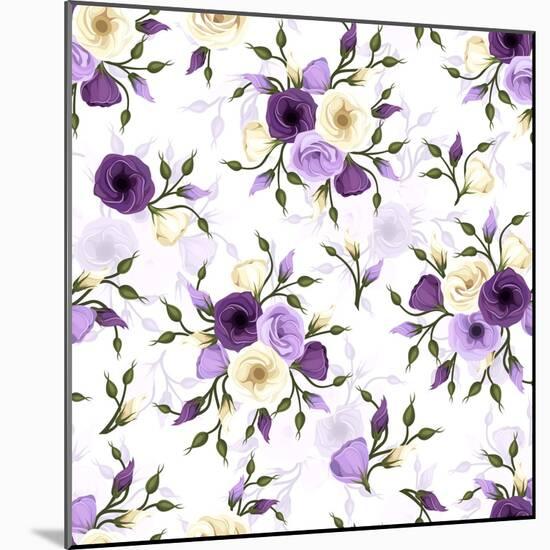 Seamless Pattern with Lisianthus Flowers. Vector Illustration.-Naddiya-Mounted Art Print