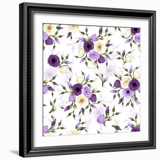 Seamless Pattern with Lisianthus Flowers. Vector Illustration.-Naddiya-Framed Art Print