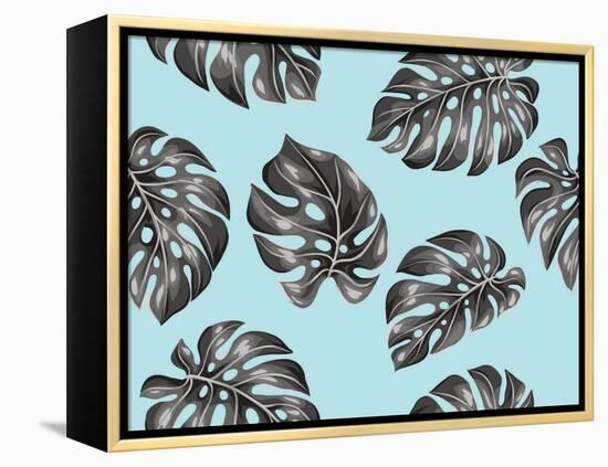 Seamless Pattern with Monstera Leaves. Decorative Image of Tropical Foliage.-incomible-Framed Stretched Canvas