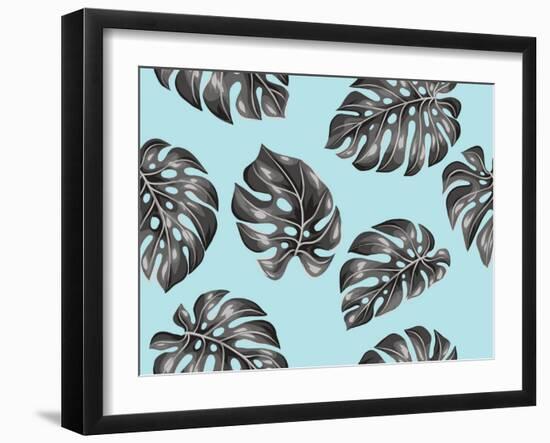 Seamless Pattern with Monstera Leaves. Decorative Image of Tropical Foliage.-incomible-Framed Art Print