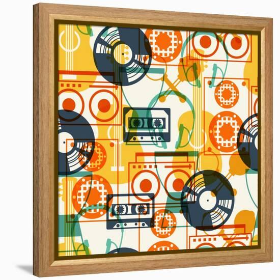 Seamless Pattern with Musical Instruments in Flat Design Style.-incomible-Framed Stretched Canvas