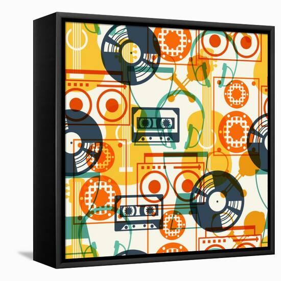 Seamless Pattern with Musical Instruments in Flat Design Style.-incomible-Framed Stretched Canvas