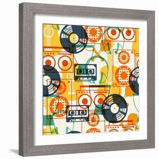 Seamless Pattern with Musical Instruments in Flat Design Style.-incomible-Framed Art Print