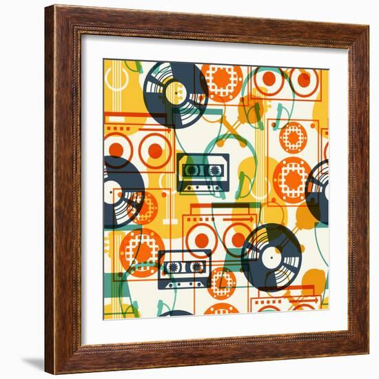 Seamless Pattern with Musical Instruments in Flat Design Style.-incomible-Framed Art Print