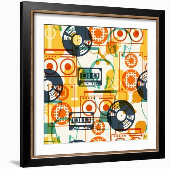 Seamless Pattern with Musical Instruments in Flat Design Style.-incomible-Framed Art Print