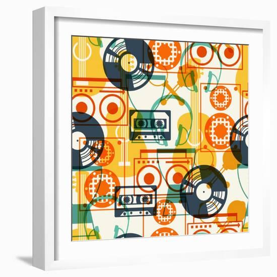 Seamless Pattern with Musical Instruments in Flat Design Style.-incomible-Framed Art Print