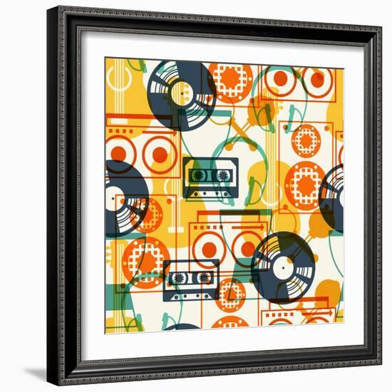 Seamless Pattern with Musical Instruments in Flat Design Style.-incomible-Framed Art Print