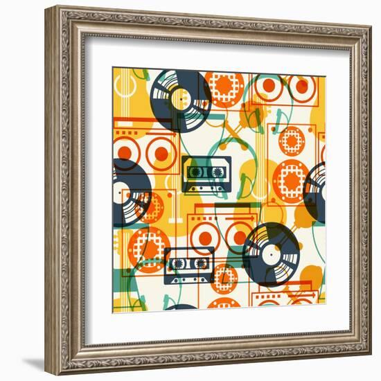 Seamless Pattern with Musical Instruments in Flat Design Style.-incomible-Framed Art Print