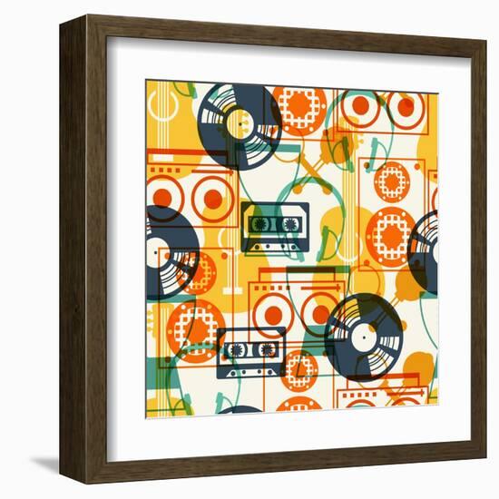 Seamless Pattern with Musical Instruments in Flat Design Style.-incomible-Framed Art Print