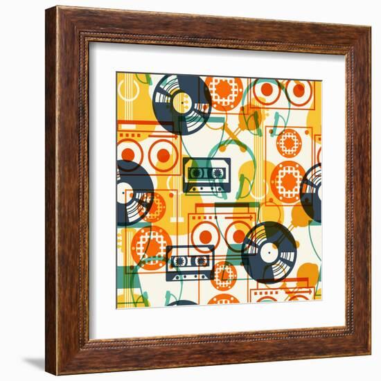 Seamless Pattern with Musical Instruments in Flat Design Style.-incomible-Framed Art Print