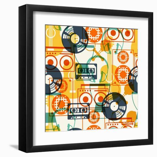 Seamless Pattern with Musical Instruments in Flat Design Style.-incomible-Framed Art Print