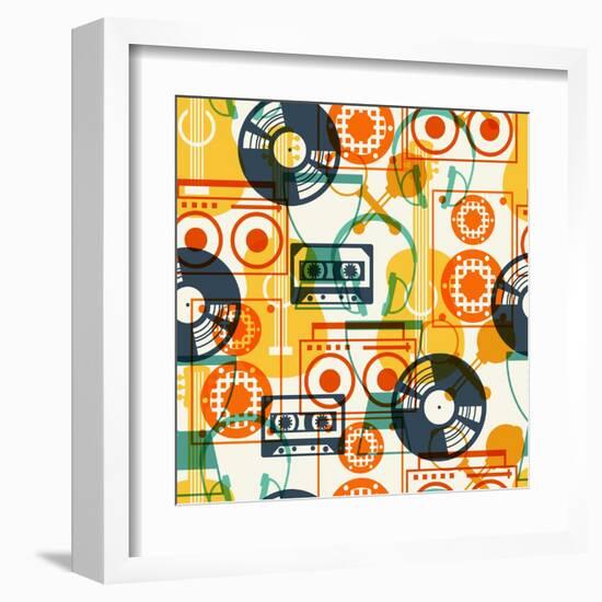 Seamless Pattern with Musical Instruments in Flat Design Style.-incomible-Framed Art Print