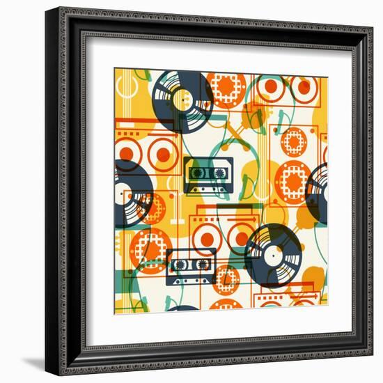 Seamless Pattern with Musical Instruments in Flat Design Style.-incomible-Framed Art Print