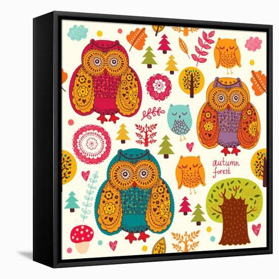 Seamless Pattern with Owls-Molesko Studio-Framed Stretched Canvas