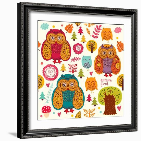 Seamless Pattern with Owls-Molesko Studio-Framed Art Print