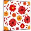 Seamless Pattern with Red and Orange Gerbera Flowers and Petals. Vector Illustration.-Naddiya-Mounted Art Print