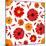 Seamless Pattern with Red and Orange Gerbera Flowers and Petals. Vector Illustration.-Naddiya-Mounted Art Print