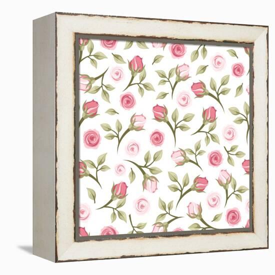 Seamless Pattern with Roses. Vector Illustration.-Naddiya-Framed Stretched Canvas