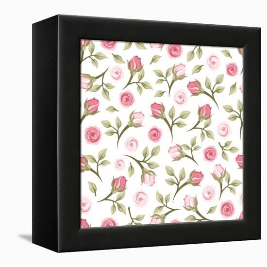 Seamless Pattern with Roses. Vector Illustration.-Naddiya-Framed Stretched Canvas