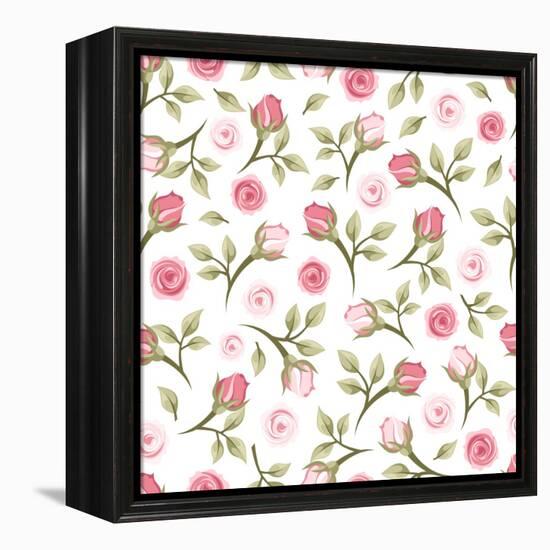 Seamless Pattern with Roses. Vector Illustration.-Naddiya-Framed Stretched Canvas