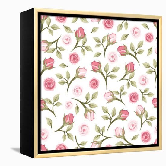 Seamless Pattern with Roses. Vector Illustration.-Naddiya-Framed Stretched Canvas