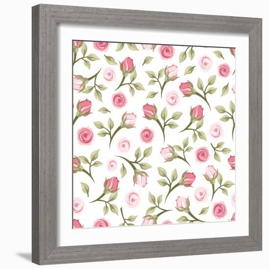 Seamless Pattern with Roses. Vector Illustration.-Naddiya-Framed Art Print