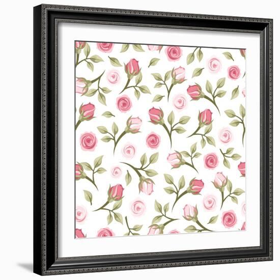 Seamless Pattern with Roses. Vector Illustration.-Naddiya-Framed Art Print