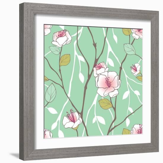 Seamless Pattern with Styled Spring Blossoms-lozas-Framed Premium Giclee Print